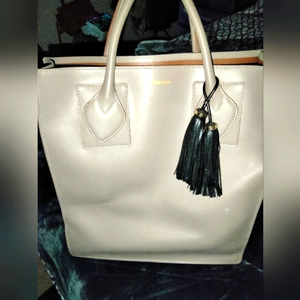 Anne Klein (Size Large) Gray Black Tassel Double Shoulder Strap & Hand Tote Bag